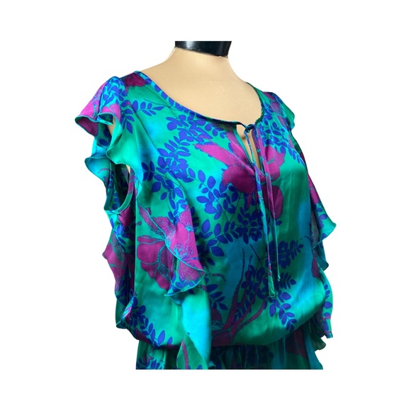 Express Womens Sleeveless Floral Ruffle Front Peplum Blouse With Elastic Waist - Picture 10 of 14